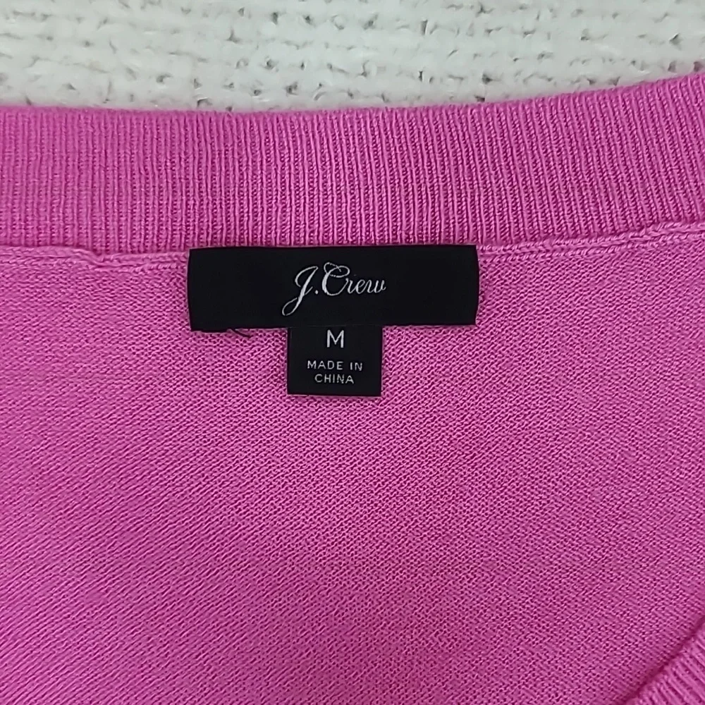 J Crew Merino Wool Blend Embroidered Floral Short-Sleeve Tippi Sweater in Pink